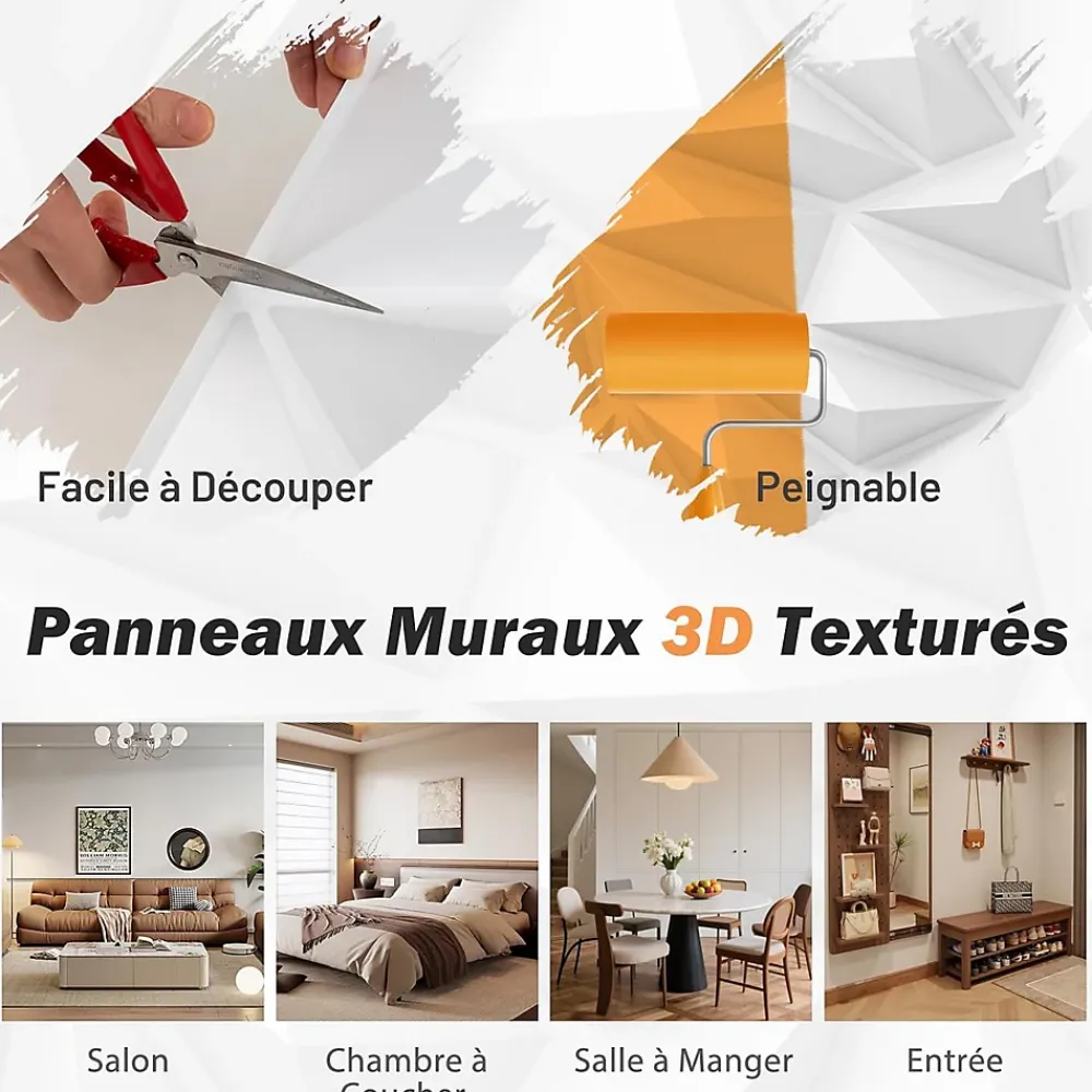 Giantex Panneau Mural Décoratif<Lot de 40 Panneau Mural Decoratif 3D en PVC 50 x 50 CM, Imperméable,Ininflammable, pour Salon, Chambre, Bureau