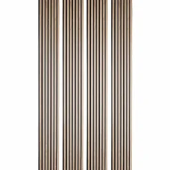 Decoon Lot de 4 panneaux acoustiques tasseaux bois 250 x 30 x 1,9 cm - Lamelles bois placage chêne clair véritable fond noir - 3m²- Panneau Tasseau Bois