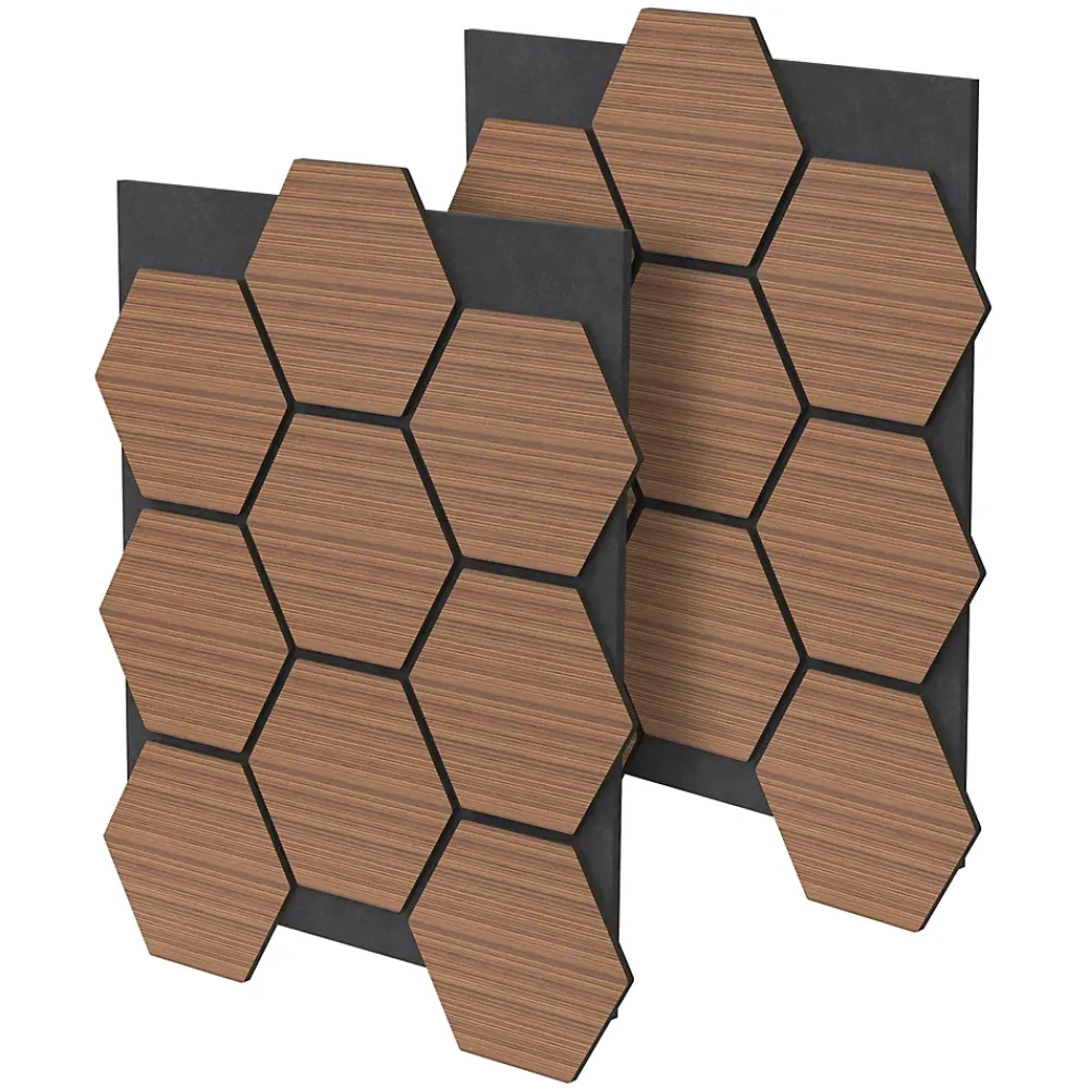 Ml-Design Panneau Tasseau Bois<Lot de 2 panneaux acoustiques hexagonaux 66x81 cm 1m² isolation phonique teck