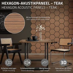 Ml-Design Panneau Tasseau Bois<Lot de 2 panneaux acoustiques hexagonaux 66x81 cm 1m² isolation phonique teck
