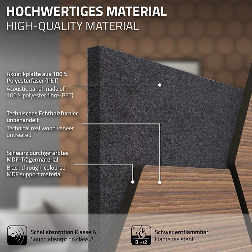 Ml-Design Panneau Tasseau Bois<Lot de 2 panneaux acoustiques hexagonaux 66x81 cm 1m² isolation phonique teck