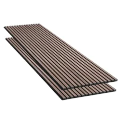 Silamp Panneau Décoratif En Bois<Lot de 2 Panneaux Acoustiques Muraux Bois 240x60x2,2cm - Finition Noyer - Fond Noir -