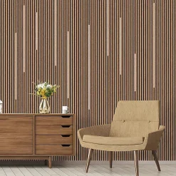 Silamp Panneau Décoratif En Bois<Lot de 2 Panneaux Acoustiques Muraux Bois 240x60x2,2cm - Finition Noyer - Fond Noir -