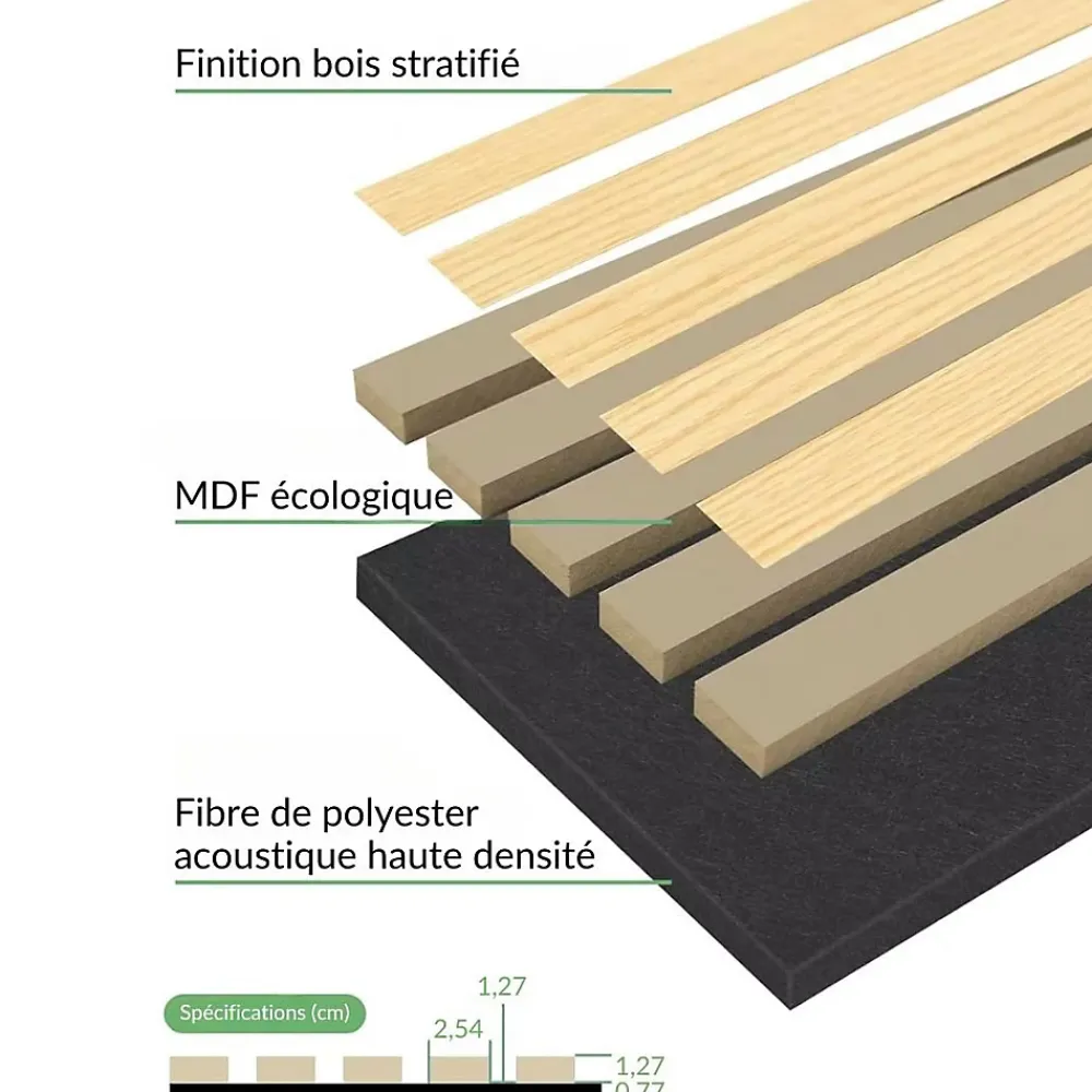 Silamp Panneau Décoratif En Bois<Lot de 2 Panneaux Acoustiques Muraux Bois 240x60x2,2cm - Finition Noyer - Fond Noir -