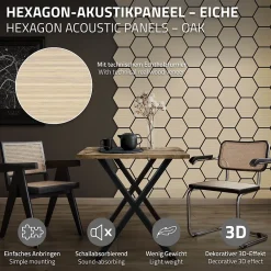 Ml-Design Panneau Tasseau Bois<Lot de 2 panneaux acoustiques hexagonaux 66x81 cm 1m² isolation phonique chêne