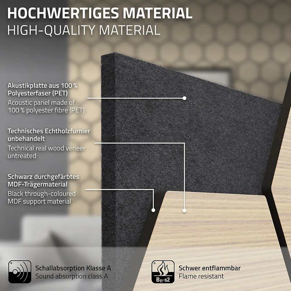 Ml-Design Panneau Tasseau Bois<Lot de 2 panneaux acoustiques hexagonaux 66x81 cm 1m² isolation phonique chêne