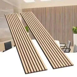 Silamp Panneau Décoratif En Bois<Lot de 2 Panneaux Acoustiques Muraux Bois 240x60x2,2cm - Chêne Blanc avec Fond Noir -