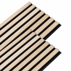 Decoon Lot de 2 panneaux acoustiques bois 250 x 30 x 1,9 cm - Lamelles bois placage chêne clair véritable fond noir - 1,5m²- Panneau Tasseau Bois