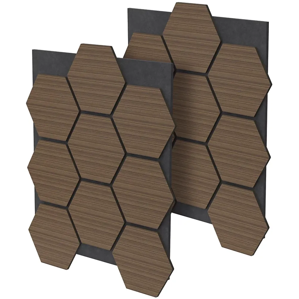 Ml-Design Panneau Tasseau Bois<Lot de 2 panneaux acoustiques hexagonaux 66x81 cm 1m² isolation phonique marron