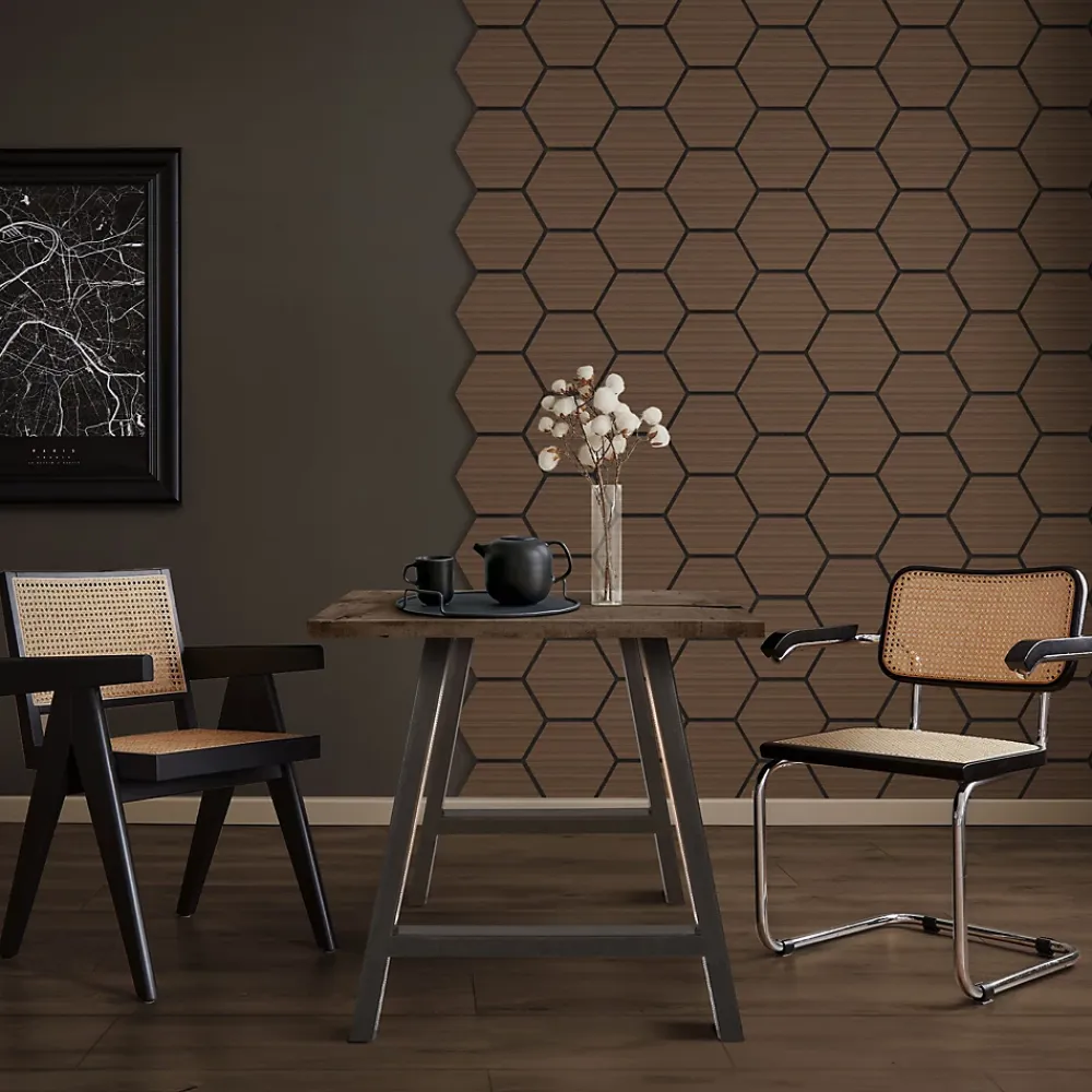 Ml-Design Panneau Tasseau Bois<Lot de 2 panneaux acoustiques hexagonaux 66x81 cm 1m² isolation phonique marron