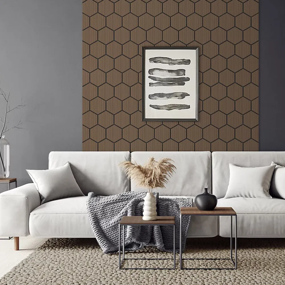 Ml-Design Panneau Tasseau Bois<Lot de 2 panneaux acoustiques hexagonaux 66x81 cm 1m² isolation phonique marron