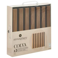 Atmosphera Créateur D'Intérieur Lot de 3 panneaux décoratifs Colva effet noyer fond noir 30x30cm - Atmosphera- Panneau Tasseau Bois