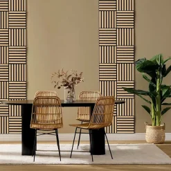 Atmosphera Créateur D'Intérieur Lot de 3 panneaux décoratifs Colva effet noyer fond noir 30x30cm - Atmosphera- Panneau Tasseau Bois