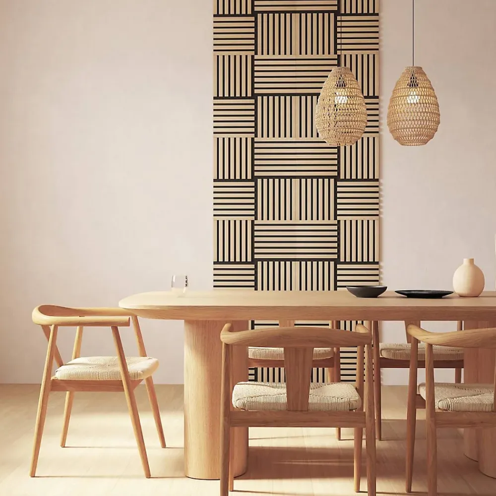 Atmosphera Créateur D'Intérieur Lot de 3 panneaux décoratifs Colva beige fond noir 30x30cm - Atmosphera- Panneau Tasseau Bois