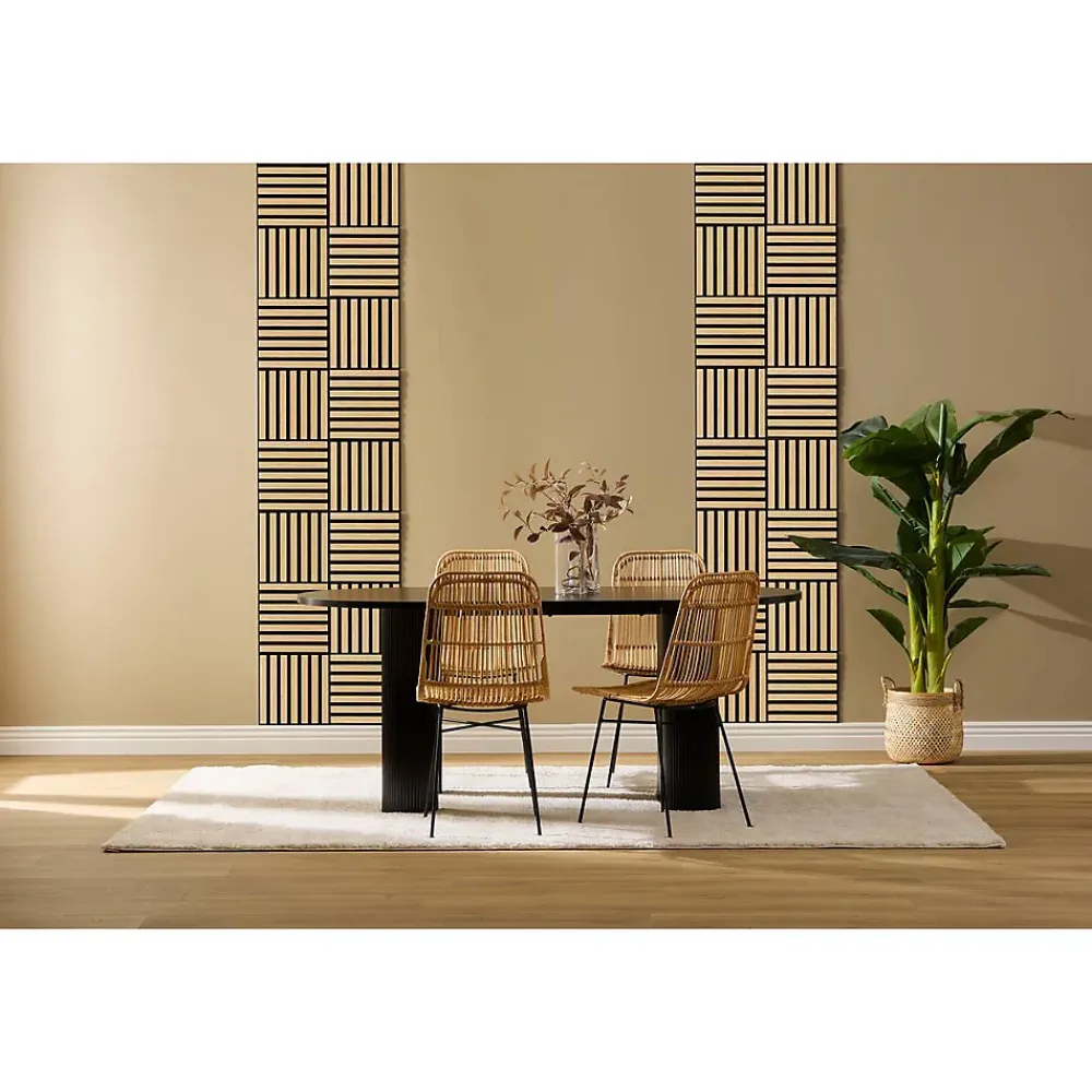 Atmosphera Créateur D'Intérieur Lot de 3 panneaux décoratifs Colva beige fond noir 30x30cm - Atmosphera- Panneau Tasseau Bois