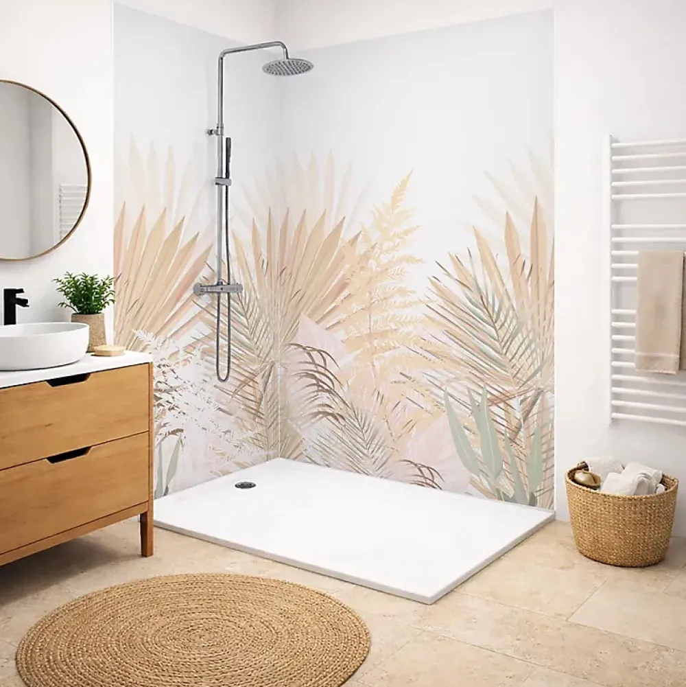 99Deco Panneau Mural De Salle De Bains<Lot de 2 panneaux de douche en PVC (90x220 & 120x220 cm) + profilés blanc - Motif végétal - Beige - Gaïa