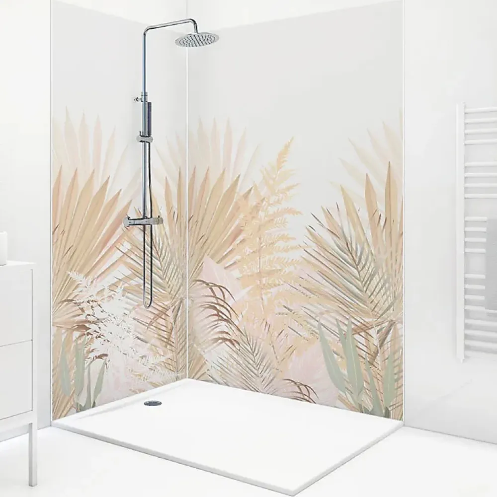 99Deco Panneau Mural De Salle De Bains<Lot de 2 panneaux de douche en PVC (90x220 & 120x220 cm) + profilés blanc - Motif végétal - Beige - Gaïa