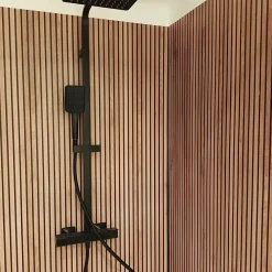 99Deco Panneau Mural De Salle De Bains<Lot de 2 panneaux de douche en PVC (90x220 & 120x220 cm) + profilés noir - effet bois - Japandi - Marron et noir