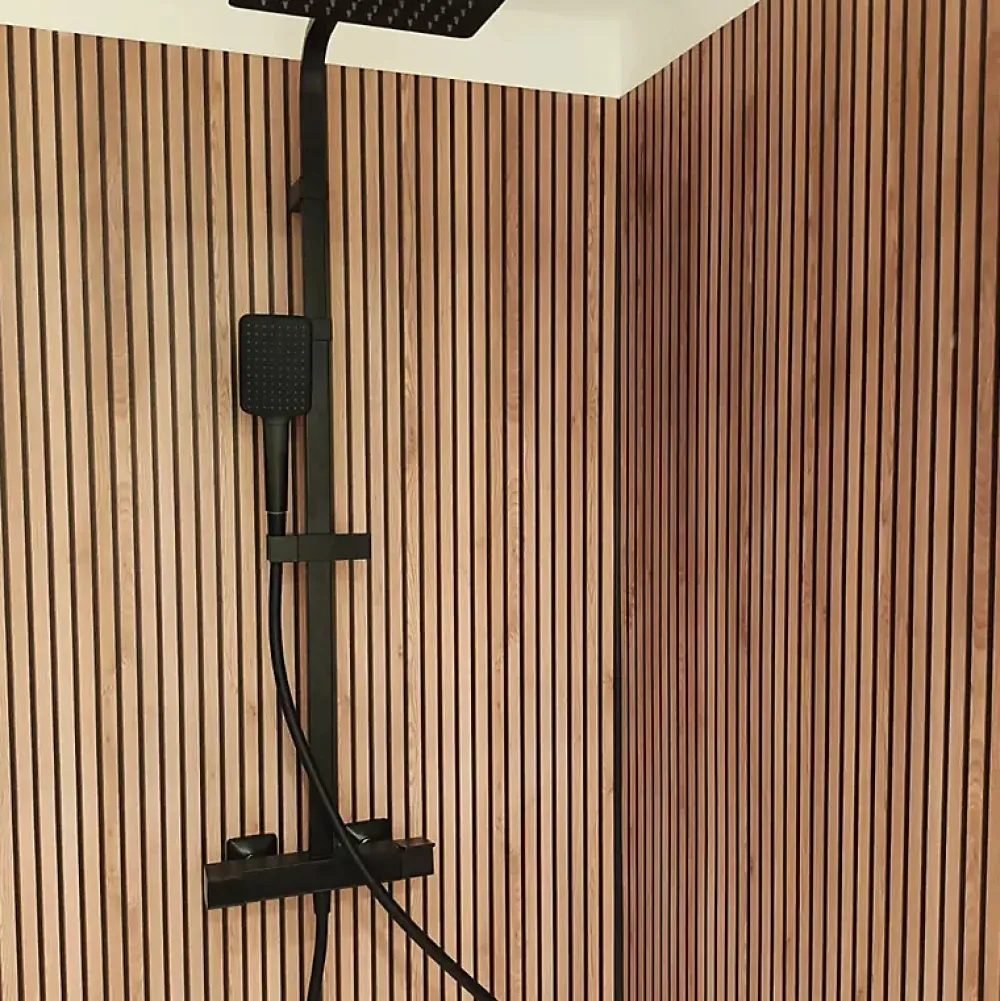 99Deco Panneau Mural De Salle De Bains<Lot de 2 panneaux de douche en PVC (90x220 & 120x220 cm) + profilés noir - effet bois - Japandi - Marron et noir