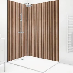 99Deco Panneau Mural De Salle De Bains<Lot de 2 panneaux de douche en PVC (90x220 & 120x220 cm) + profilés noir - effet bois - Japandi - Marron et noir
