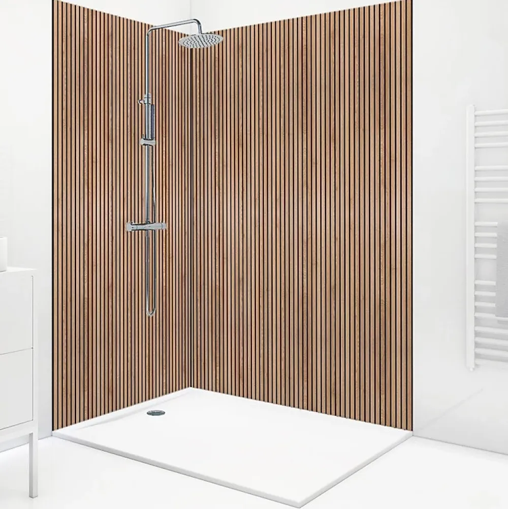 99Deco Panneau Mural De Salle De Bains<Lot de 2 panneaux de douche en PVC (90x220 & 120x220 cm) + profilés noir - effet bois - Japandi - Marron et noir