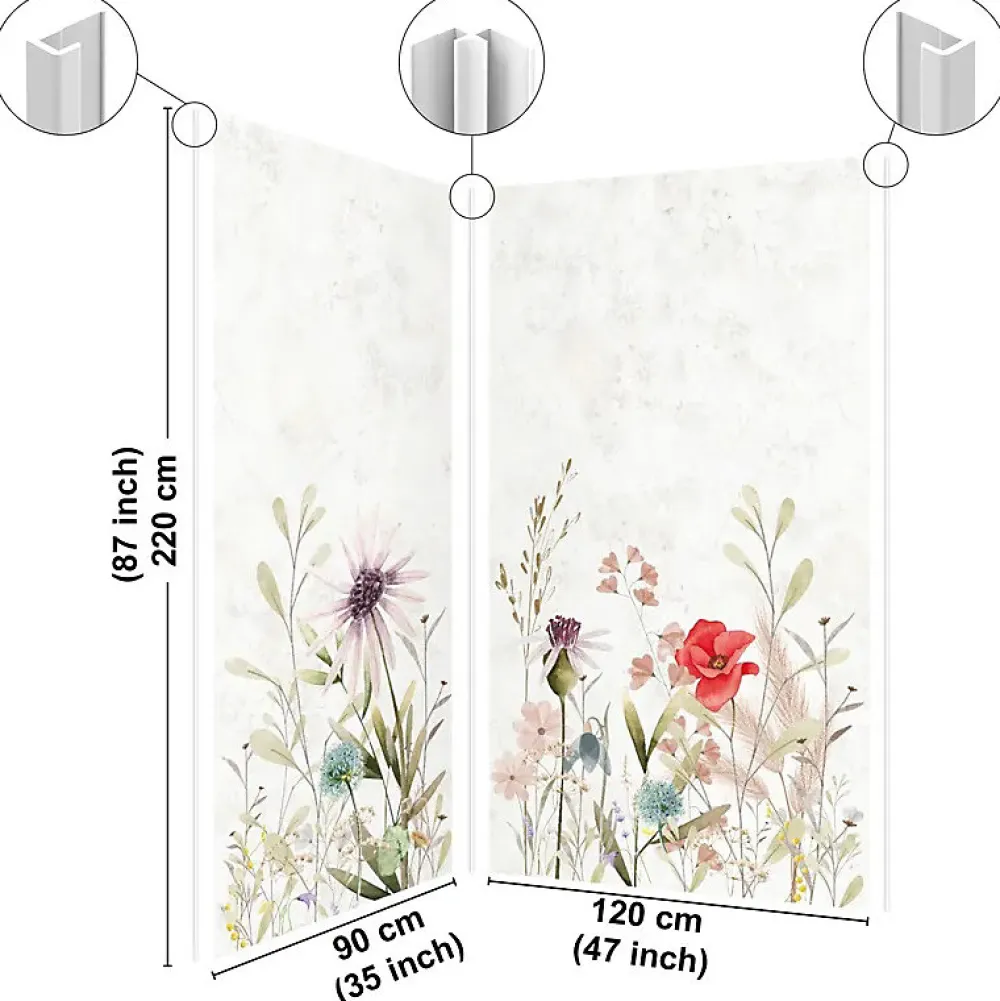 99Deco Panneau Mural De Salle De Bains<Lot de 2 panneaux de douche en PVC (90x220 & 120x220 cm) + profilés blanc - Herbier - Multicouleurs
