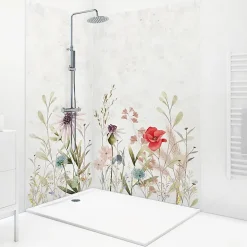 99Deco Panneau Mural De Salle De Bains<Lot de 2 panneaux de douche en PVC (90x220 & 120x220 cm) + profilés blanc - Herbier - Multicouleurs