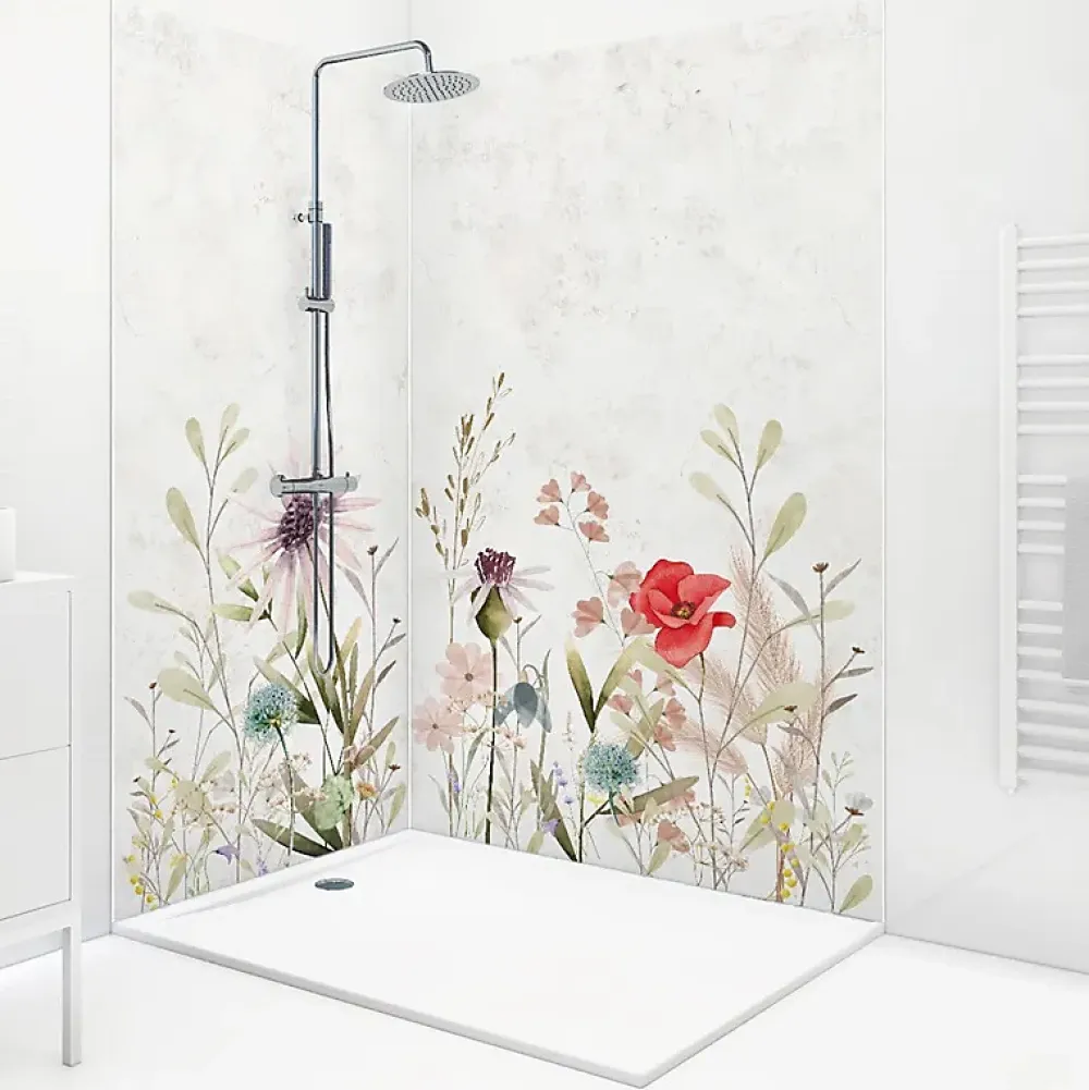 99Deco Panneau Mural De Salle De Bains<Lot de 2 panneaux de douche en PVC (90x220 & 120x220 cm) + profilés blanc - Herbier - Multicouleurs