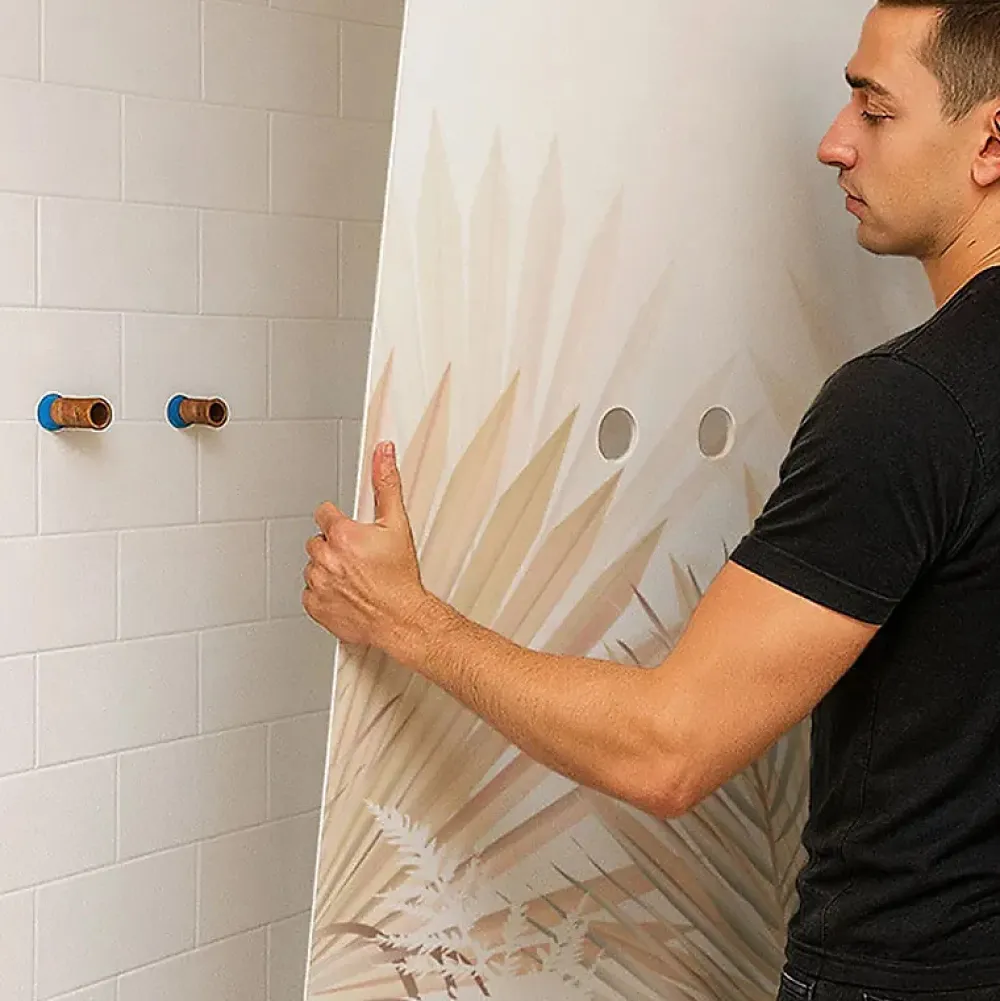 99Deco Panneau Mural De Salle De Bains<Lot de 2 panneaux de douche en aluminium (90x220 & 120x220 cm) + profilés blanc - Motif végétal - Beige - Gaïa