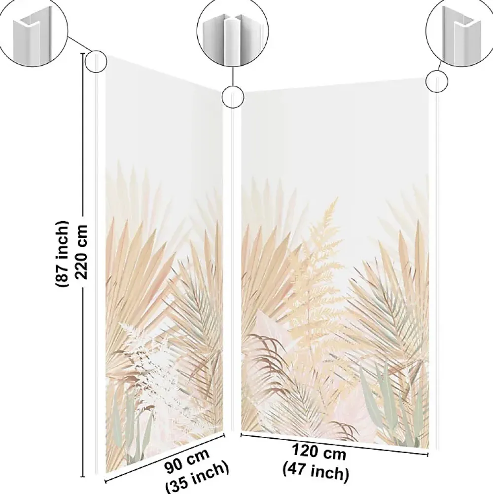 99Deco Panneau Mural De Salle De Bains<Lot de 2 panneaux de douche en aluminium (90x220 & 120x220 cm) + profilés blanc - Motif végétal - Beige - Gaïa