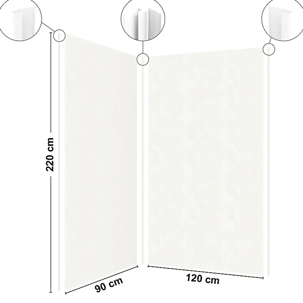 99Deco Panneau Mural De Salle De Bains<Lot de 2 panneaux de douche en PVC (90x220 & 120x220 cm) + profilés blanc - Pierre Claire - Gris