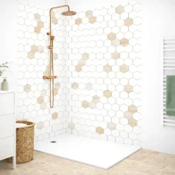 99Deco Panneau Mural De Salle De Bains<Lot de 2 panneaux de douche en PVC (90x220 & 120x220 cm) + profilés blanc - Hexa Travertin - Gris