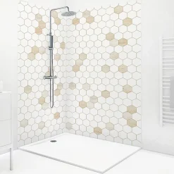 99Deco Panneau Mural De Salle De Bains<Lot de 2 panneaux de douche en PVC (90x220 & 120x220 cm) + profilés blanc - Hexa Travertin - Gris