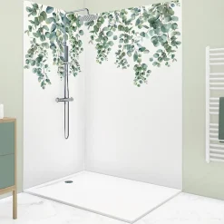 99Deco Lot de 2 panneaux de douche en aluminium (90x220 & 120x220 cm) + profilés blanc - Eucalyptus in Rain - Multicolore- Panneau Mural De Salle De Bains