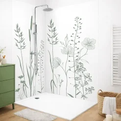 99Deco Lot de 2 panneaux de douche en PVC (90x220 & 120x220 cm) + profilés blanc - Vegetalist - Vert- Panneau Mural De Salle De Bains