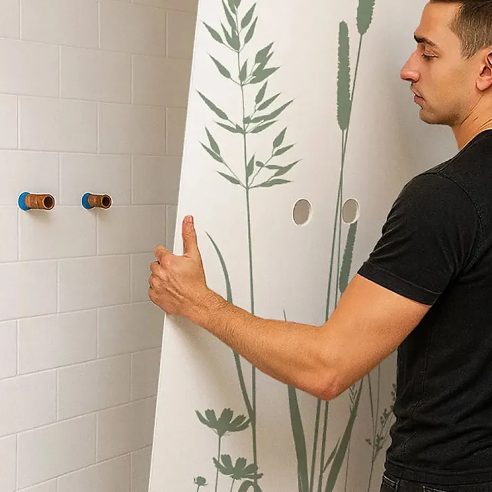 99Deco Lot de 2 panneaux de douche en PVC (90x220 & 120x220 cm) + profilés blanc - Vegetalist - Vert- Panneau Mural De Salle De Bains