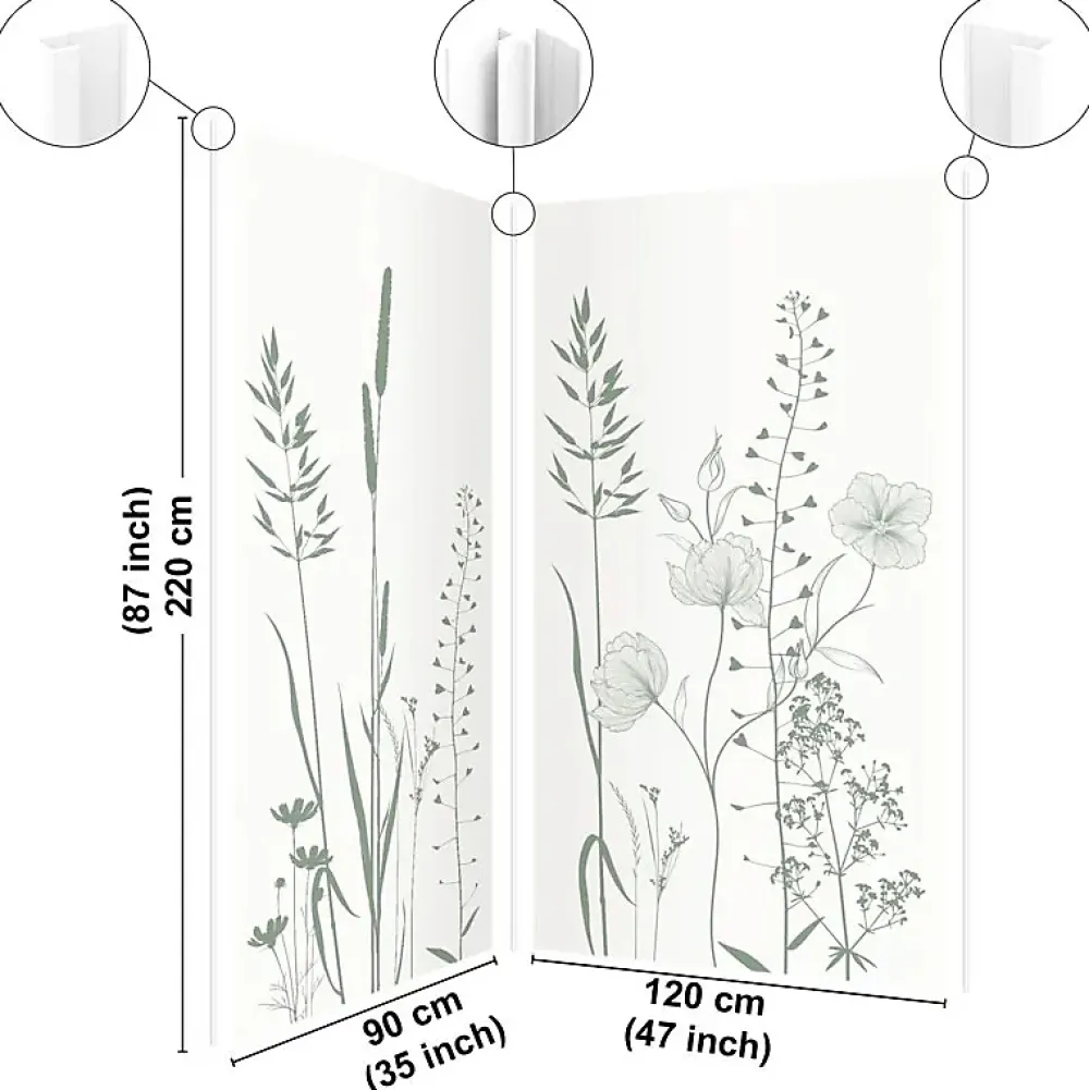 99Deco Lot de 2 panneaux de douche en PVC (90x220 & 120x220 cm) + profilés blanc - Vegetalist - Vert- Panneau Mural De Salle De Bains