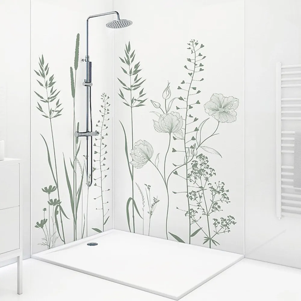 99Deco Lot de 2 panneaux de douche en PVC (90x220 & 120x220 cm) + profilés blanc - Vegetalist - Vert- Panneau Mural De Salle De Bains