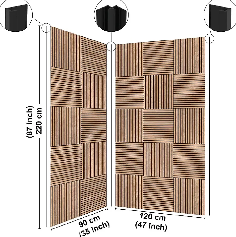 99Deco Panneau Mural De Salle De Bains<Lot de 2 panneaux de douche en aluminium (90x220 & 120x220 cm) + profilés noir - Wabi Sabi - Marron et nor