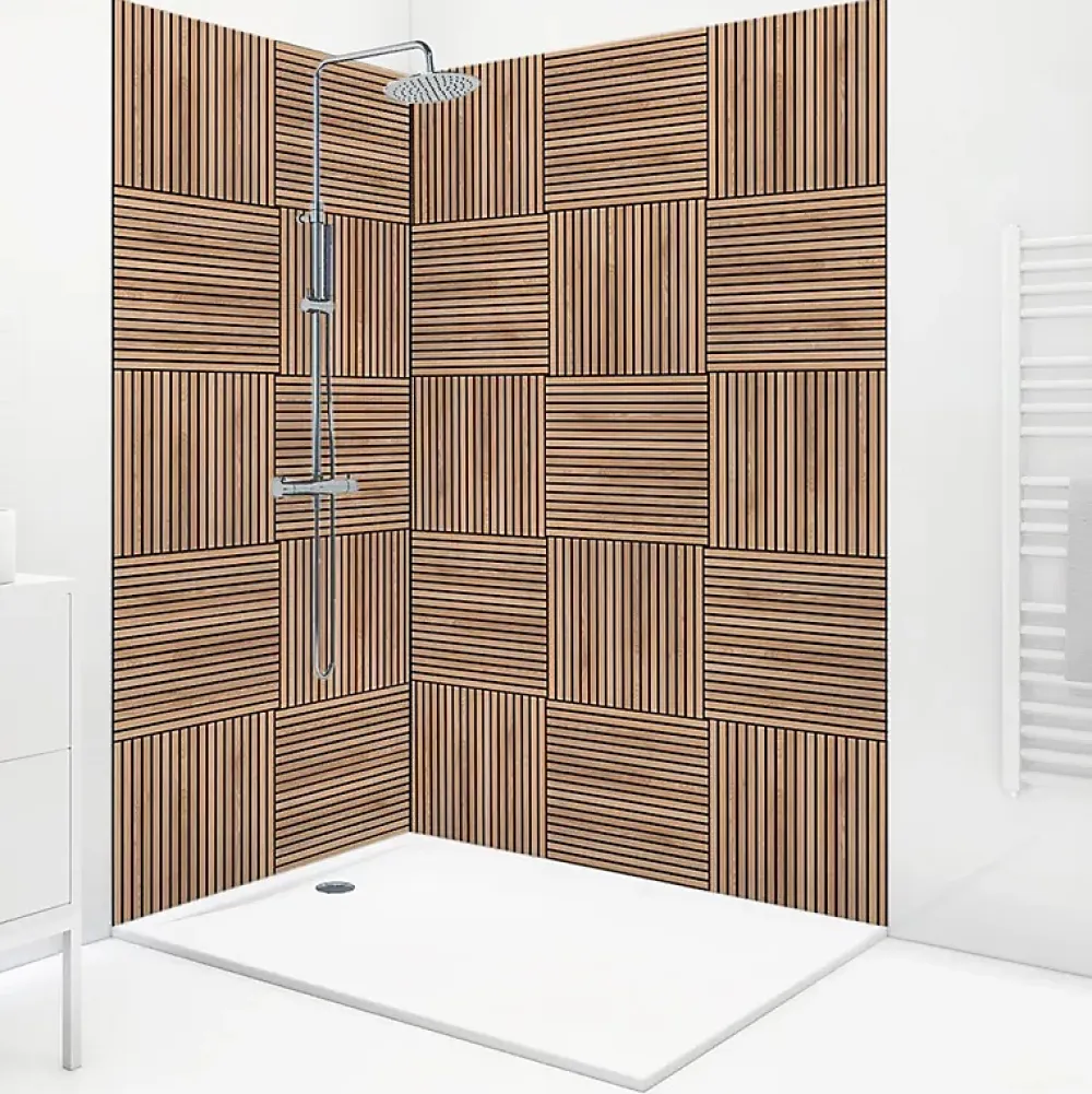 99Deco Panneau Mural De Salle De Bains<Lot de 2 panneaux de douche en aluminium (90x220 & 120x220 cm) + profilés noir - Wabi Sabi - Marron et nor