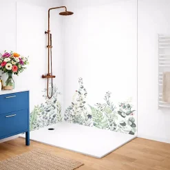 99Deco Panneau Mural De Salle De Bains<Lot de 2 panneaux de douche en aluminium (90x220 & 120x220 cm) + profilés blanc - Flowers in Rain - Multicolore