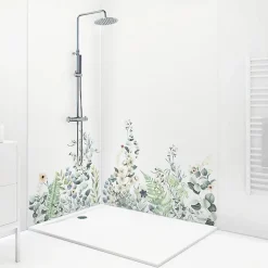 99Deco Panneau Mural De Salle De Bains<Lot de 2 panneaux de douche en aluminium (90x220 & 120x220 cm) + profilés blanc - Flowers in Rain - Multicolore