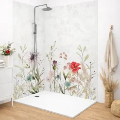 99Deco Lot de 2 panneaux de douche en aluminium (90x220 & 120x220 cm) + profilés blanc - Herbier - Multicouleurs- Panneau Mural De Salle De Bains