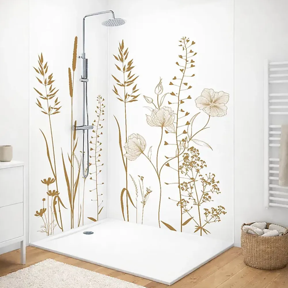 99Deco Lot de 2 panneaux de douche en PVC (90x220 & 120x220 cm) + profilés blanc - Vegetalist - Marron- Panneau Mural De Salle De Bains