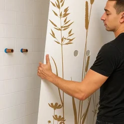 99Deco Lot de 2 panneaux de douche en PVC (90x220 & 120x220 cm) + profilés blanc - Vegetalist - Marron- Panneau Mural De Salle De Bains