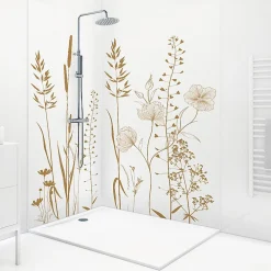 99Deco Lot de 2 panneaux de douche en PVC (90x220 & 120x220 cm) + profilés blanc - Vegetalist - Marron- Panneau Mural De Salle De Bains