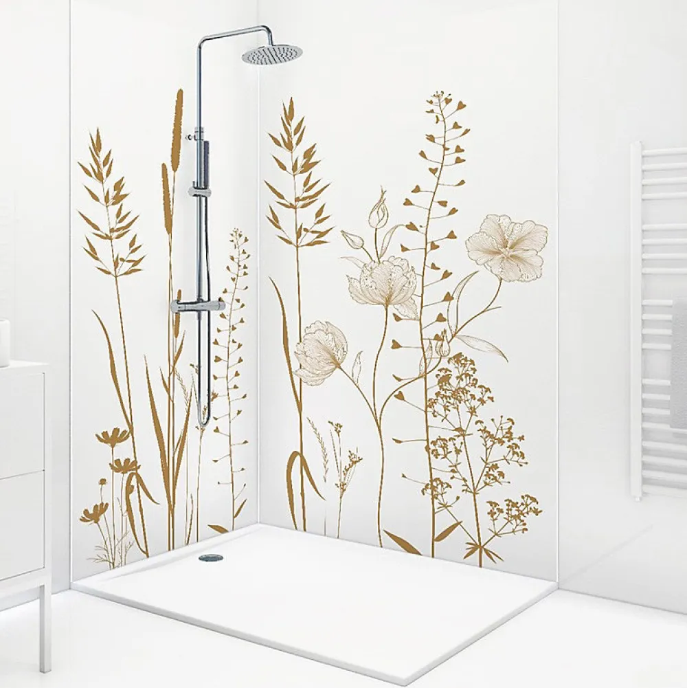 99Deco Lot de 2 panneaux de douche en PVC (90x220 & 120x220 cm) + profilés blanc - Vegetalist - Marron- Panneau Mural De Salle De Bains