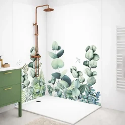 99Deco Panneau Mural De Salle De Bains<Lot de 2 panneaux de douche en aluminium (90x220 & 120x220 cm) + profilés blanc - Motif végétal - Vert et Blanc - Quiétude