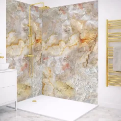 99Deco Panneau Mural De Salle De Bains<Lot de 2 panneaux de douche en PVC (90x220 & 120x220 cm) + profilés blanc - Gémolodie - Beige et gris