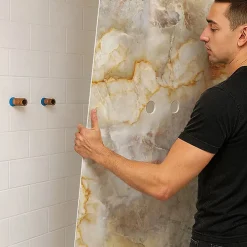 99Deco Panneau Mural De Salle De Bains<Lot de 2 panneaux de douche en PVC (90x220 & 120x220 cm) + profilés blanc - Gémolodie - Beige et gris